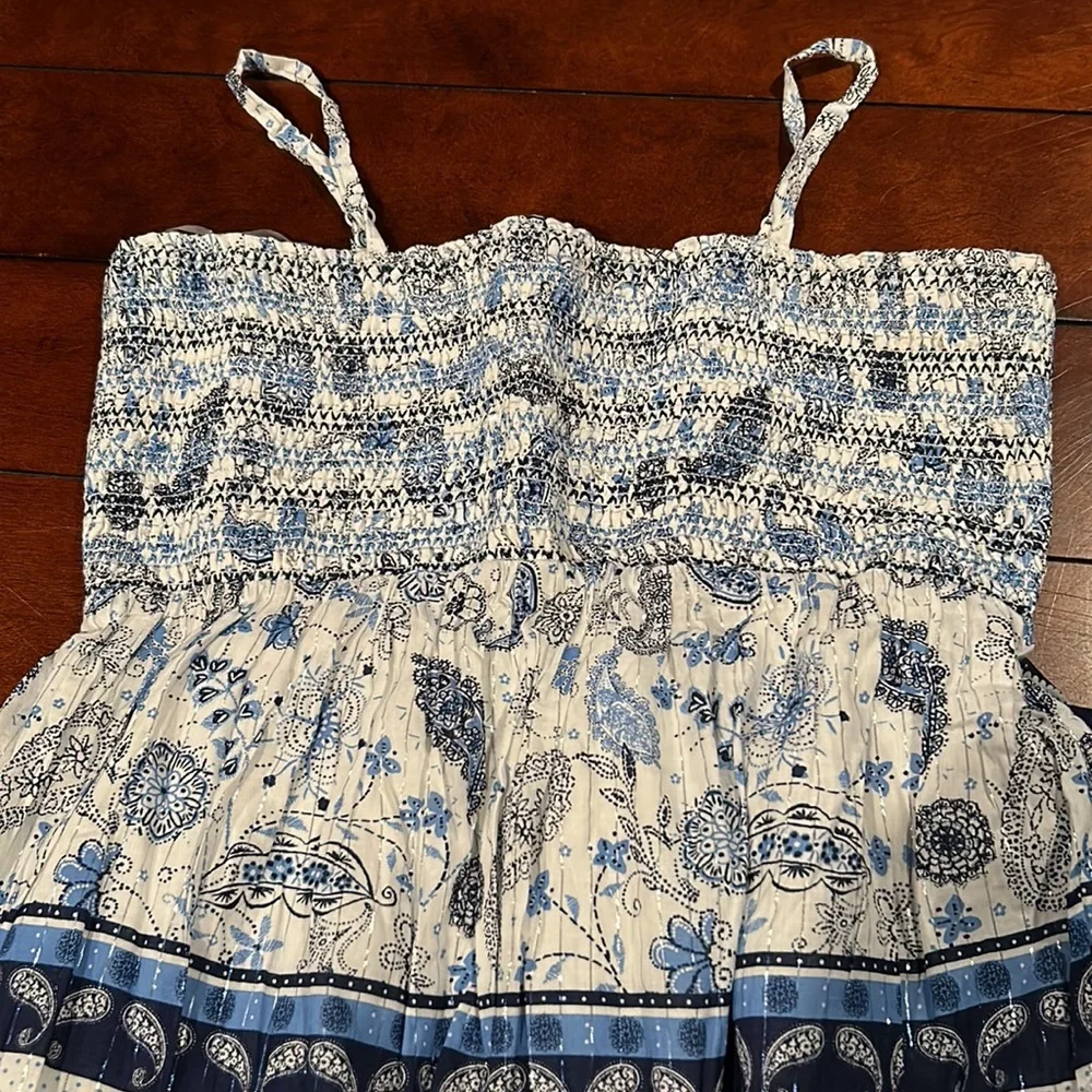 NWT Justice Maxi Dress Blue White Silver Metallic Stretchy Bodice Size 20